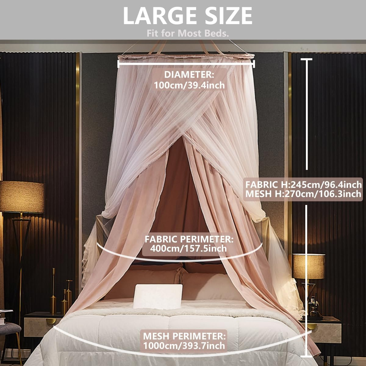 Double Layer Bed Canopy, Elegant Princess round Dome Canopies Netting Large Mesh Bed Curtain Drapes for Kids Adults Children Dreamy Lace Mosquito Nets Bedroom Decoration Castle Play Tent Reading Nook - Jade image number 6