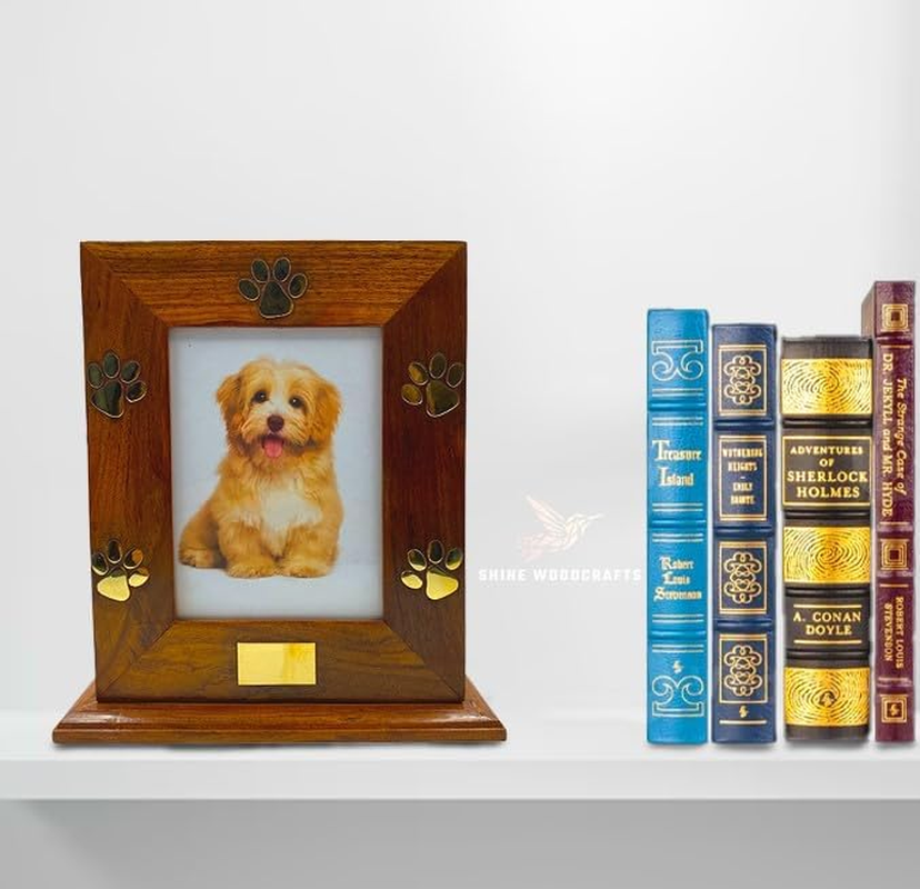 Wooden Urn Box with Brass Paw Accent/Brass Paws Inlaid Cremation Urns for Ashes | Photo Frame Rosewood Pet Urns for Dogs - Keepsake Your Memories Alive with Wooden Keepsake Box image number 2