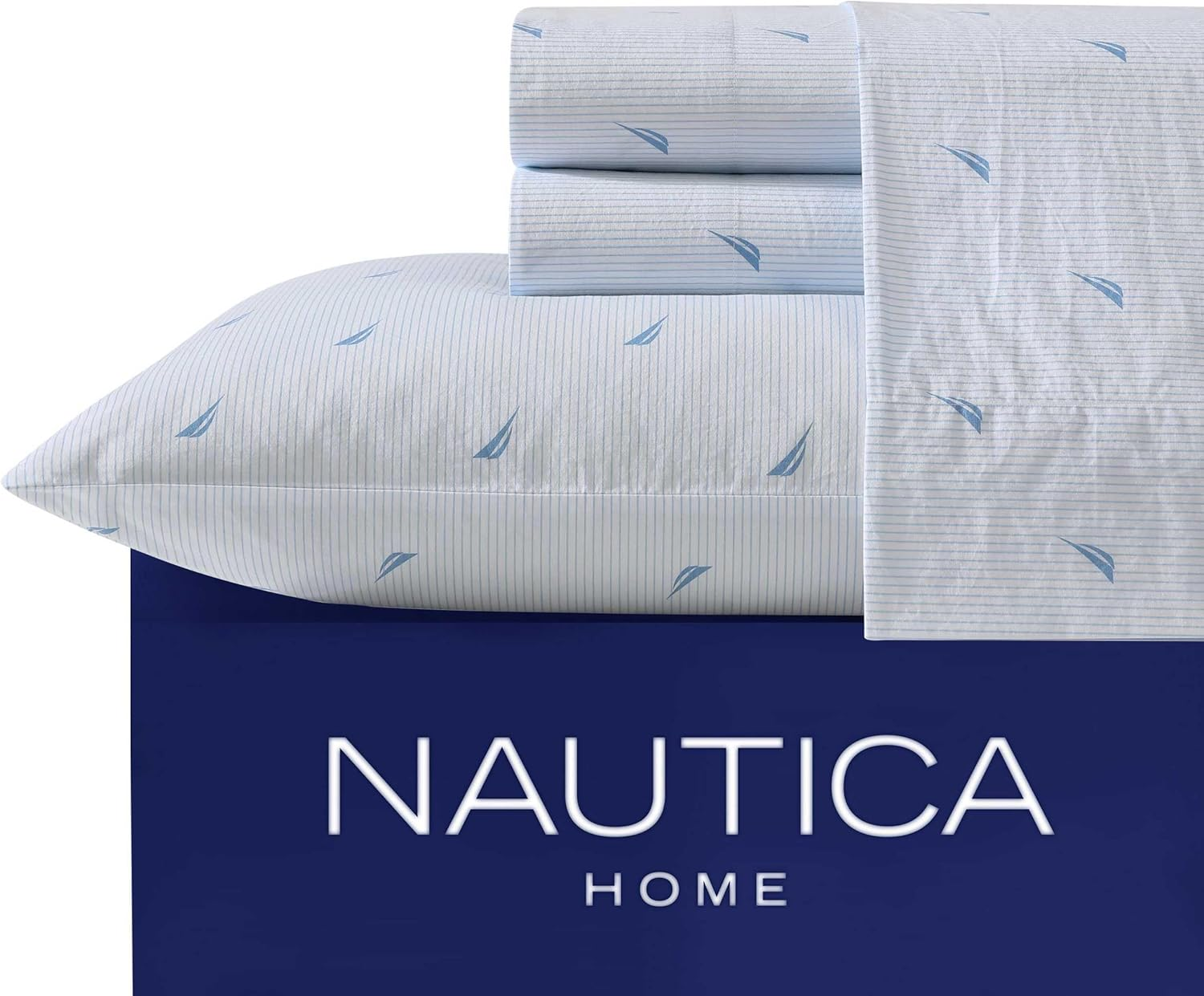 Nautica - Full Sheets, Cotton Percale Bedding Set, Casual Home Decor (Boat Stripe Pale Blue, Full) image number 1