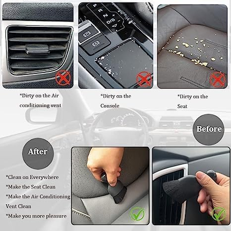 Car Cleaning Brushes - Soft, Dusting, Beauty Brushes for Car Interior & Exterior, Air Conditioning Vents, Leather, Computers (Black)