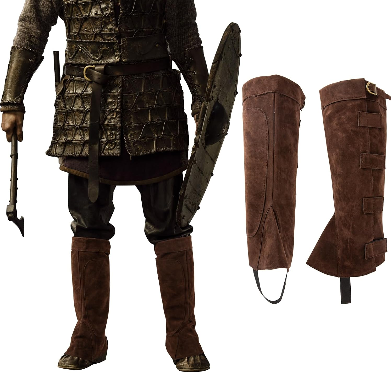 Renaissance Boots Covers, Men'S Medieval Boot Covers, Pirate Costume Boots Cover, Faux Leather Steampunk Shoes Cover,Viking Jedi Warrior Knight Armor Leg Gaiters Cosplay Accessary image number 5