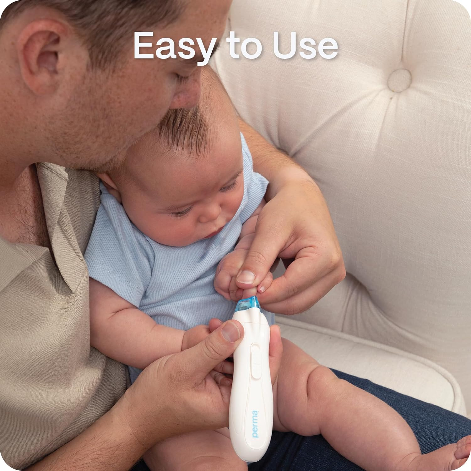 Perma Electric Baby Nail Buffer, Gentle Filing Heads for Newborns to Toddlers, Quiet Adjustable Speeds, Ergonomic Grip, Safe Nail Smoothing, Includes Compact Storage Case image number 2