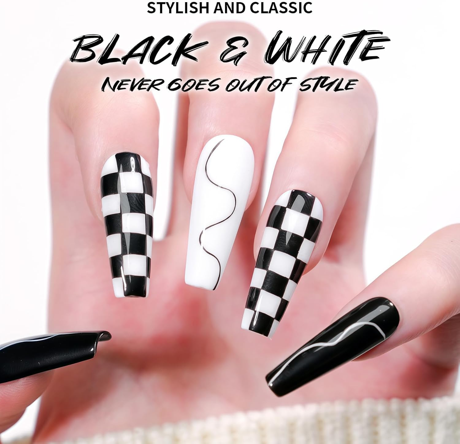 2X12Ml White and Black Painted Gel Nail Polish Set, Painting Line Gel (With Built-In Fine Brush), High Gloss Long-Lasting DIY Nail Art Home Nail Salon Gel Liner LED/UV Application.
