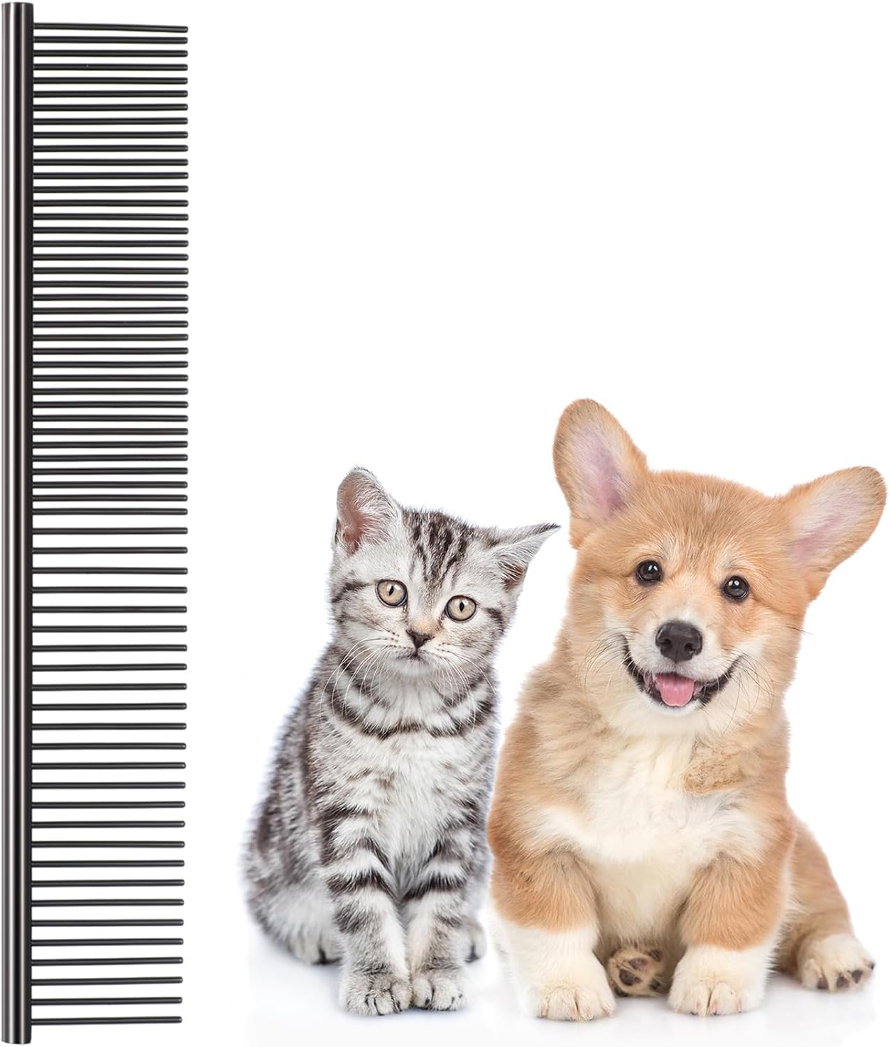 Boao Stainless Steel Pet Comb Pet Grooming Comb Rounded Teeth Dog Comb for Large, Medium and Small Dogs and Cats with Tangled Short/Long Hair (19 X 3.3 Cm) image number 6