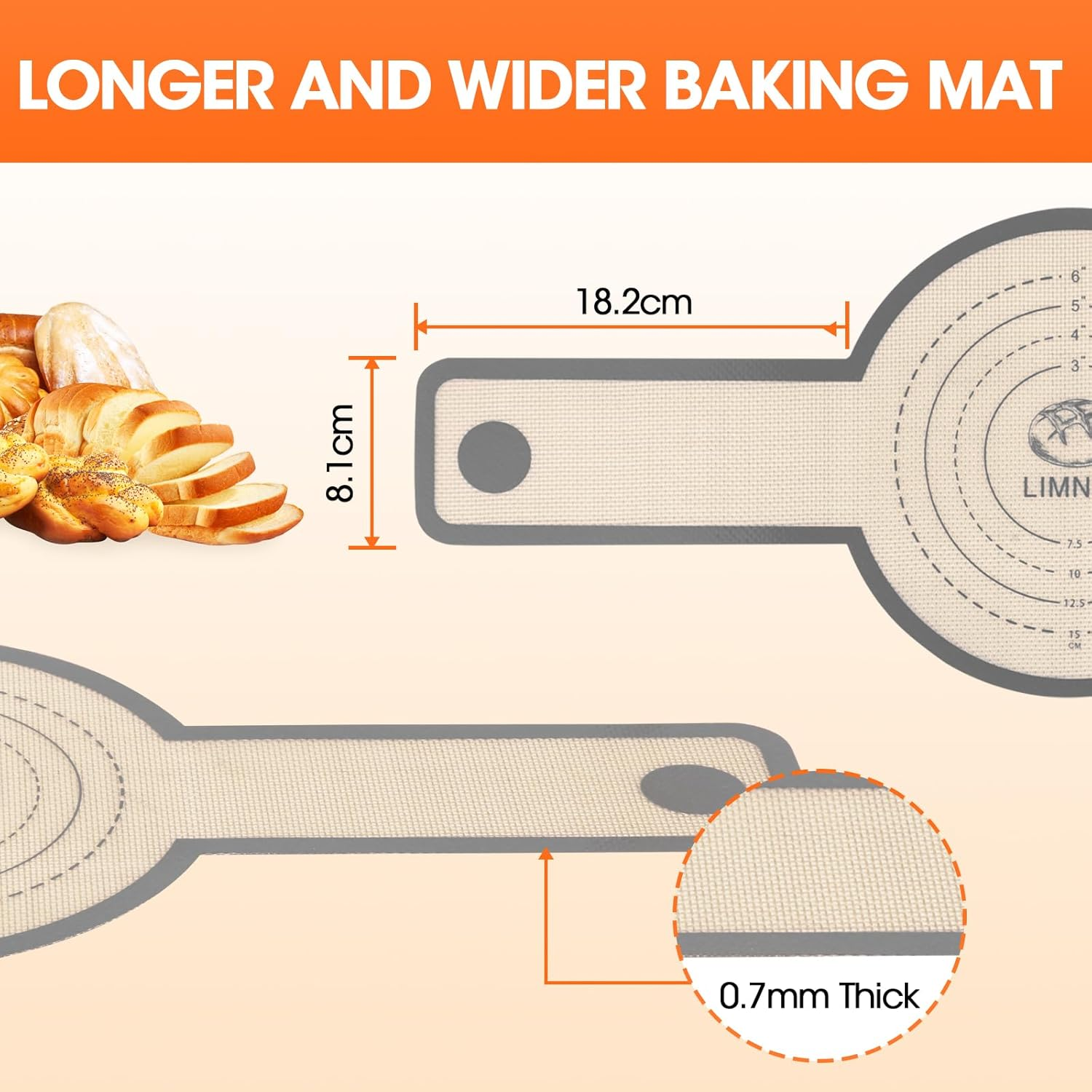 Silicone Bread Sling - Features a Long Handle Design, round Shape, Non-Stick & Durable,And Reusable Baking Bread Mat, Suitable for Dutch Ovens, Easy to Move (Grey) - Grey image number 2