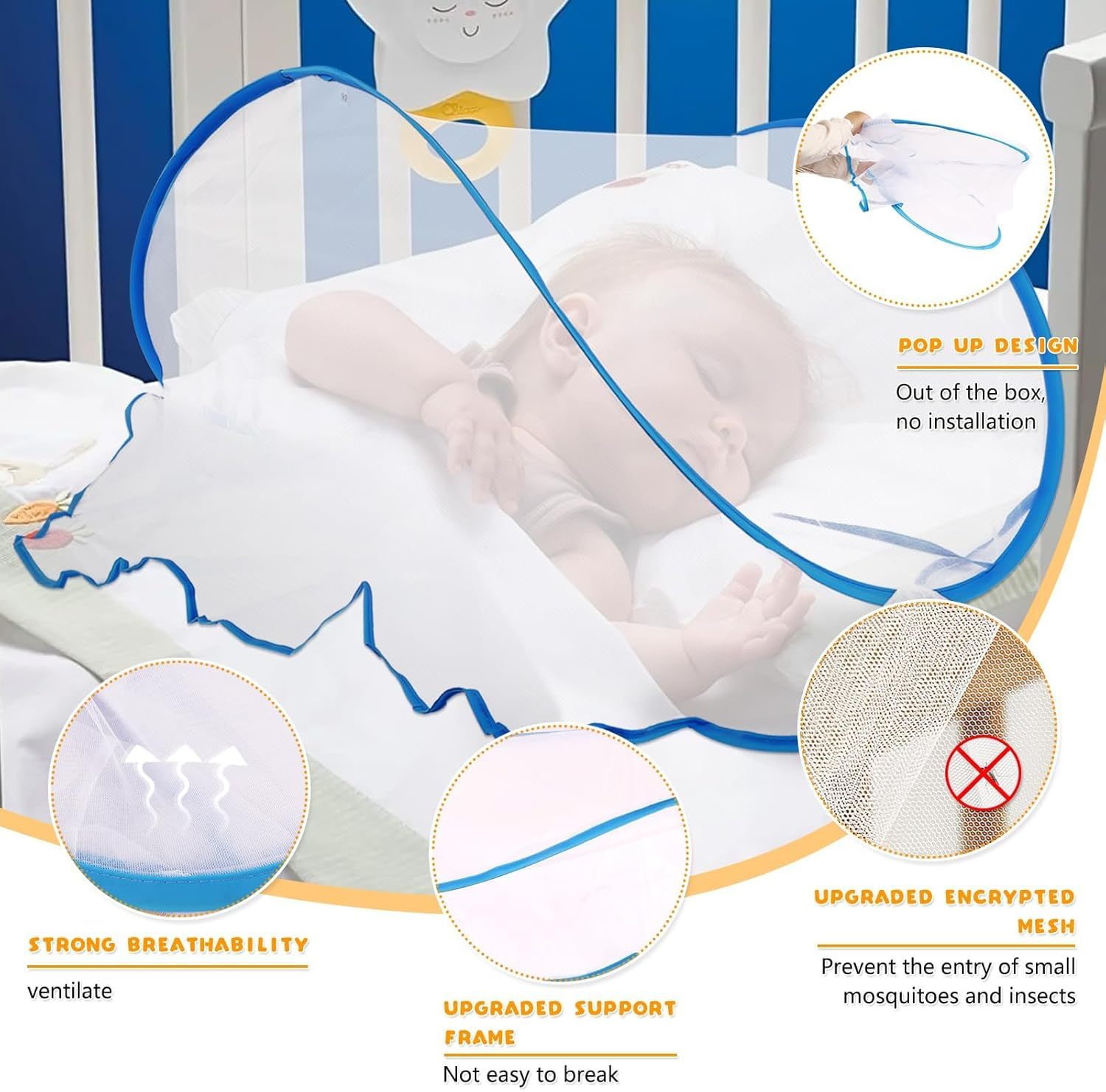 Portable Mosquito Net Tent, Folding Mosquito Head Net, Pop up Tent Netting for Bedding Camping Traveling Patio (1 Pack, Large), White