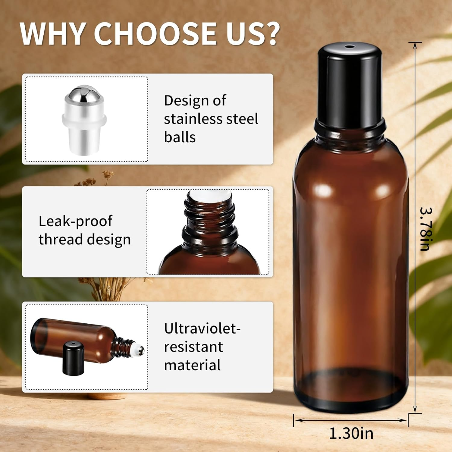 Lazy Dream Roller Bottles for Essential Oil, Empty Amber Glass Roller Bottle for Perfume Oil, Roll on Bottles with Stainless Steel Roller Balls, Opener, Funnel and Dropper for Aromatherapy, Massage image number 3