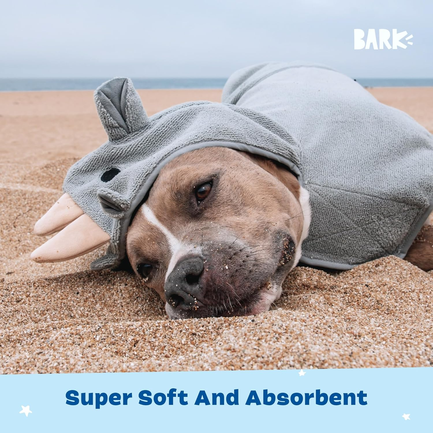 Barkbox Dog Bathrobe Towel - Lightweight, Super Cute Fast Drying Bathrobe for Dogs - Rhino (Medium) image number 6