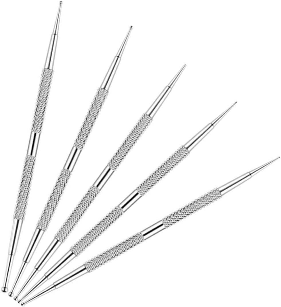 Healvian 5Pcs Nail Art Drill Pen Nail Design Dot Tool Silver Stainless Steel image number 1