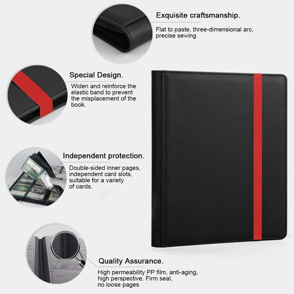 FOME 540 Pockets Card Binder Holder, 9-Pocket PU Leather Trading Card Album with 30 Sheets, Band Closure Carrying Case for Yugioh MTG and Other TCG