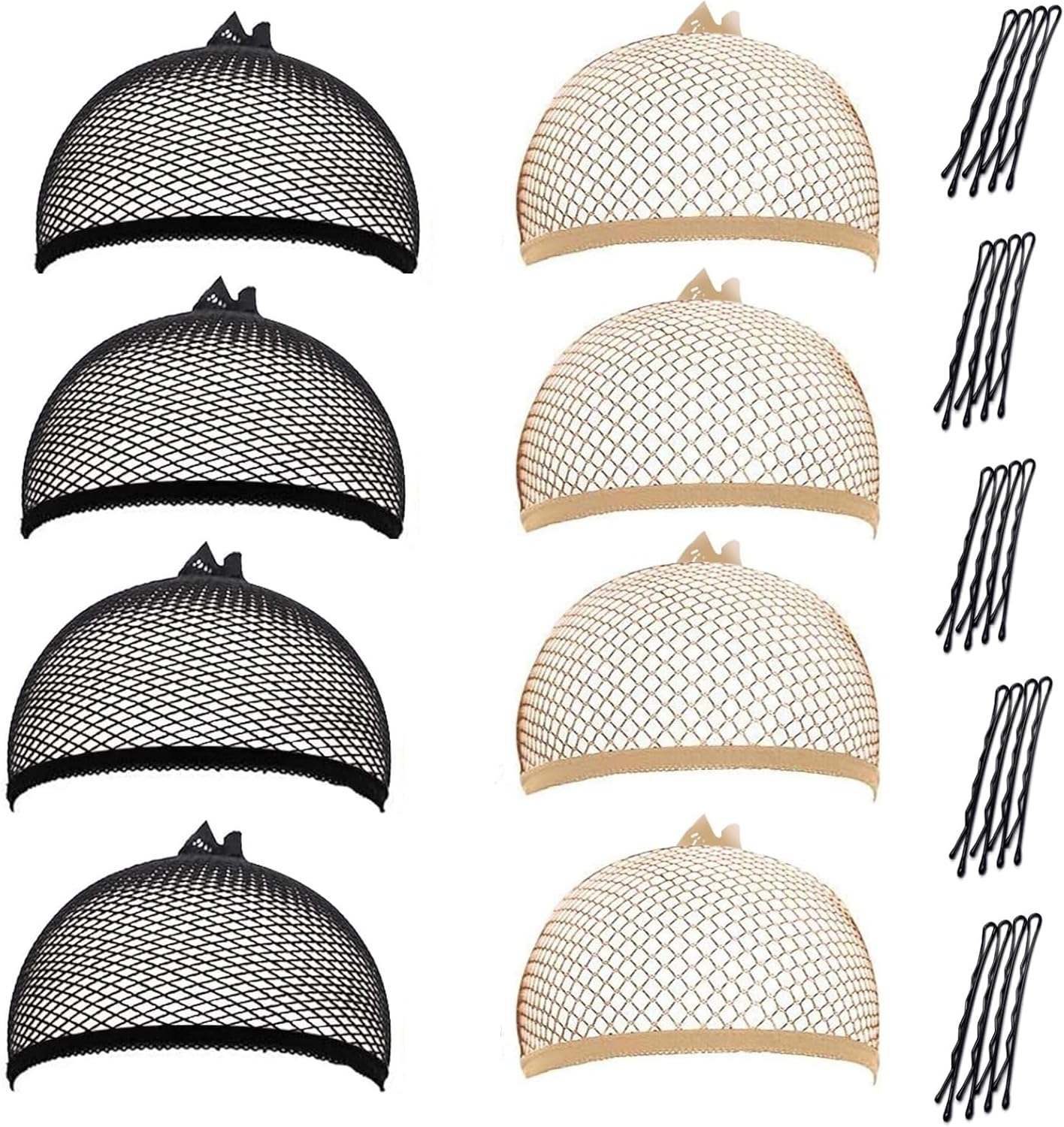 Wig Cap 8 Pcs Women Nude Mesh Weaving Caps Black Fishnet Wigs Caps,Stretchy Hair Net 20 Pcs 2 Inch Black Bobby Pin Girls Hair Pins Mesh Weaving Caps Fishnet Wigs Caps Stretchy Hair Net (Multicolor)