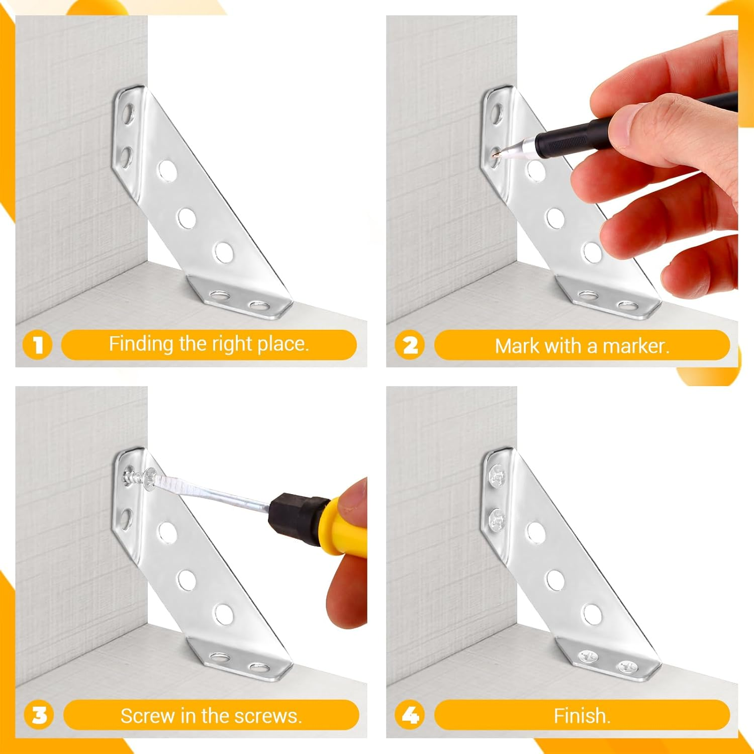 20 Pcs Stainless Steel Furniture Corner Connector Triangle Bracket Furniture Corner Connectors with Screws Flat Corner Brace Universal Stainless Steel Furniture Corner Connector for Furniture (Silver) image number 6