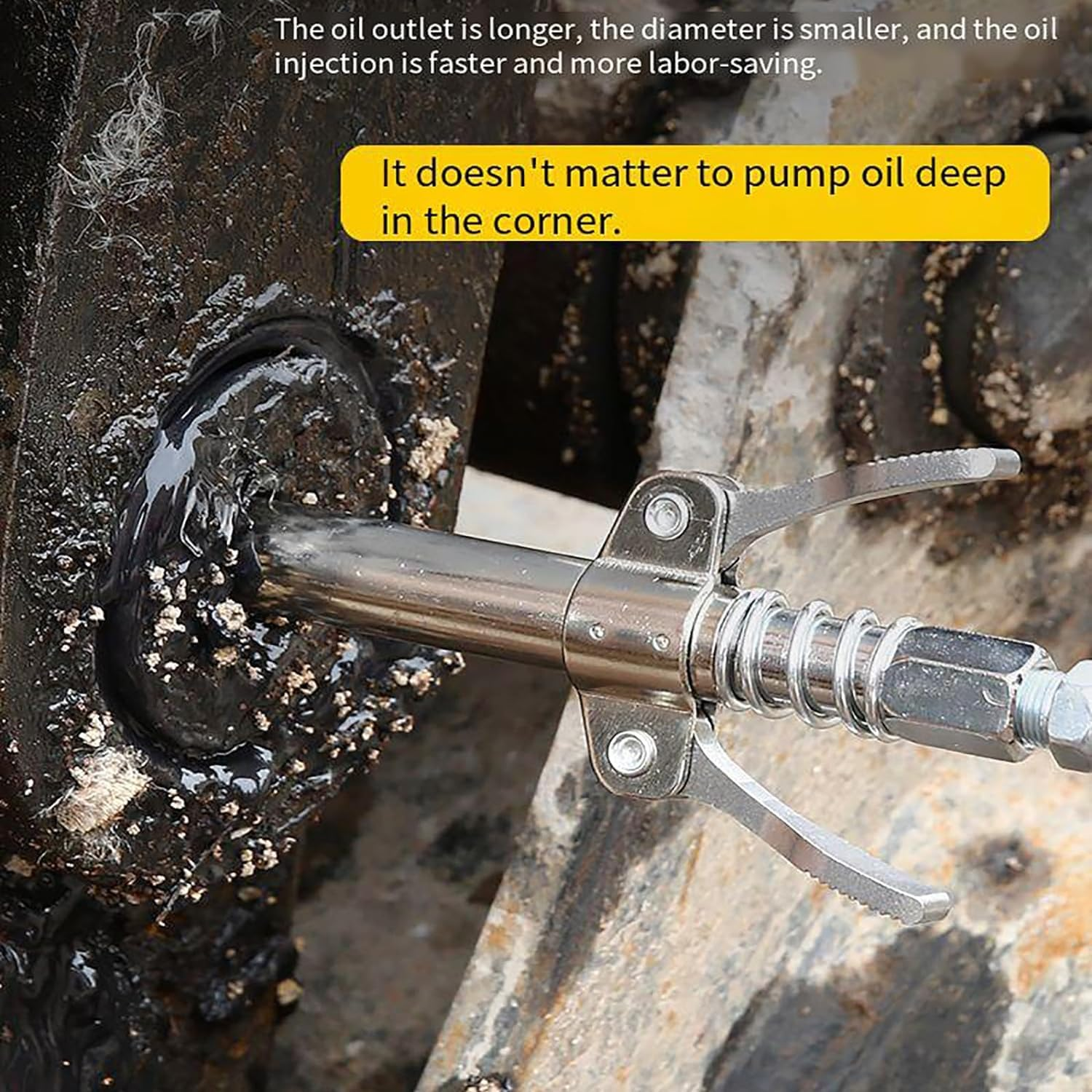 YUENTOEN Grease Gun Coupler with 15.7In Spring Flex Hose, Double Handle Extended Version Heavy Duty Grease Fitting 1/8" NPT 17,000 PSI image number 5