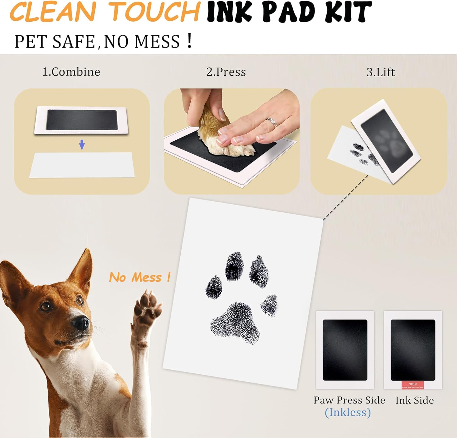 Inkless Pet Paw Print Kit,No-Mess Dog/Cat Nose & Paw Impression Set,Memorial Keepsake Cards, 2 Sizes, Quick-Dry & Vet-Safe (Gold, Small-Medium 4-Pack) image number 6
