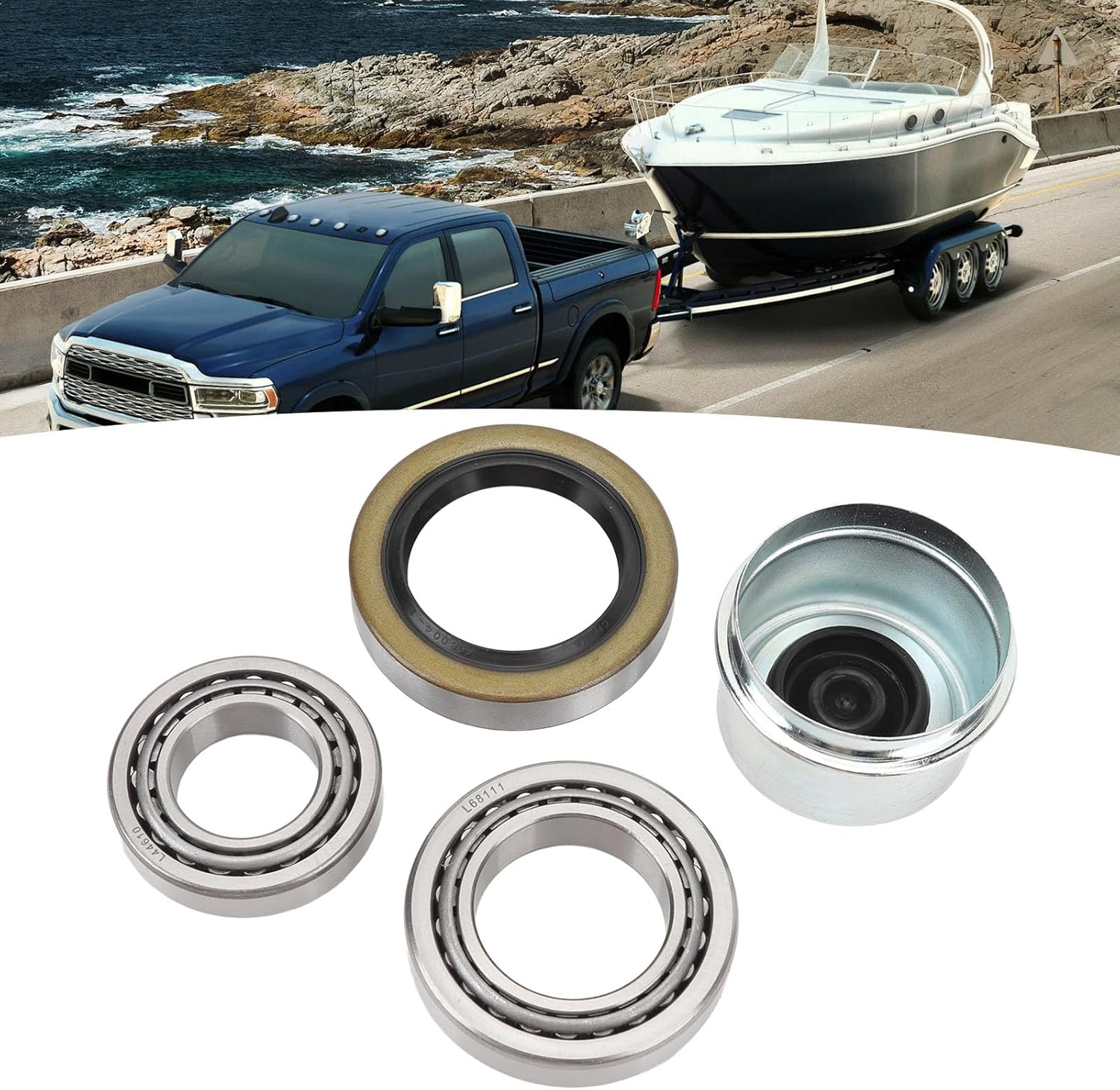 2 Sets Boat Trailer Axle Bearing Kits for 1‑1/16In to 1‑3/8In Trailer Axles 3500Lb 84 Spindle, L68149 L44649 Bearing Kits, Trailer Axle Wheel Hub Bearings Kit, Easy Installation image number 5