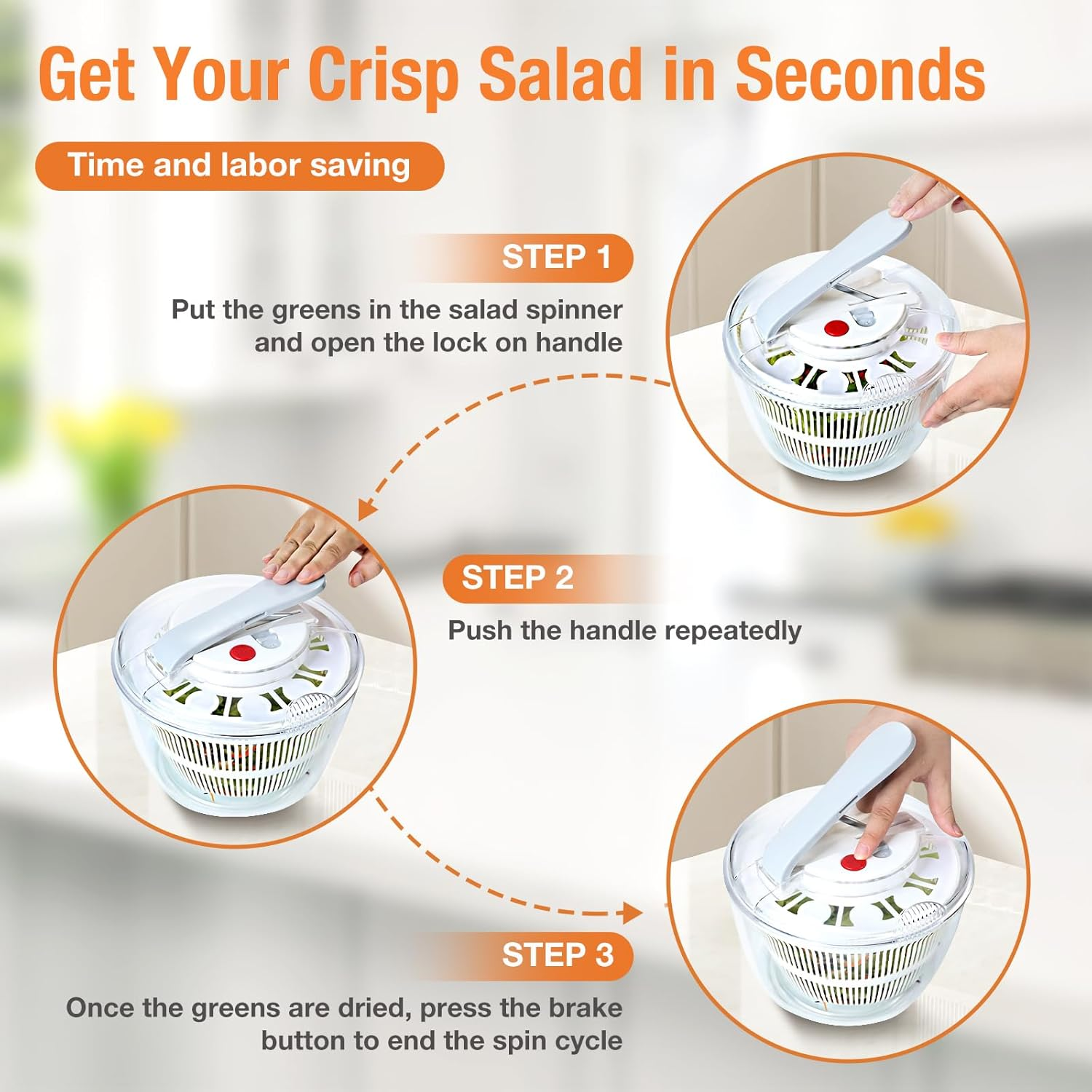 5L Salad Spinner, One-Handed Easy Press Large Lettuce Spinner Plastic Fruit and Vegetable Wash, Food Cleaner Salad Cleaner Lettuce Washer, Non-Slip Base, Large Colander Salad Dryer Bpa-Free