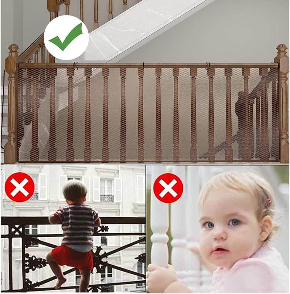 3 Metre Stairs Protective Net, Stair Railing Safety Net, Stairs Railing Fence Mesh, Safety Net for Children, Protective Net Stairs, Baby Balcony Net (Brown)