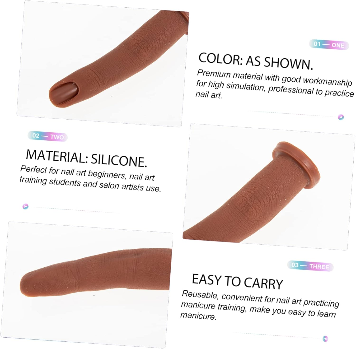 Healeved Nail Art Training Fake Finger to Practice Realistic Nail Practice Hand Sturdy Silicone Prosthetic - Brown image number 3