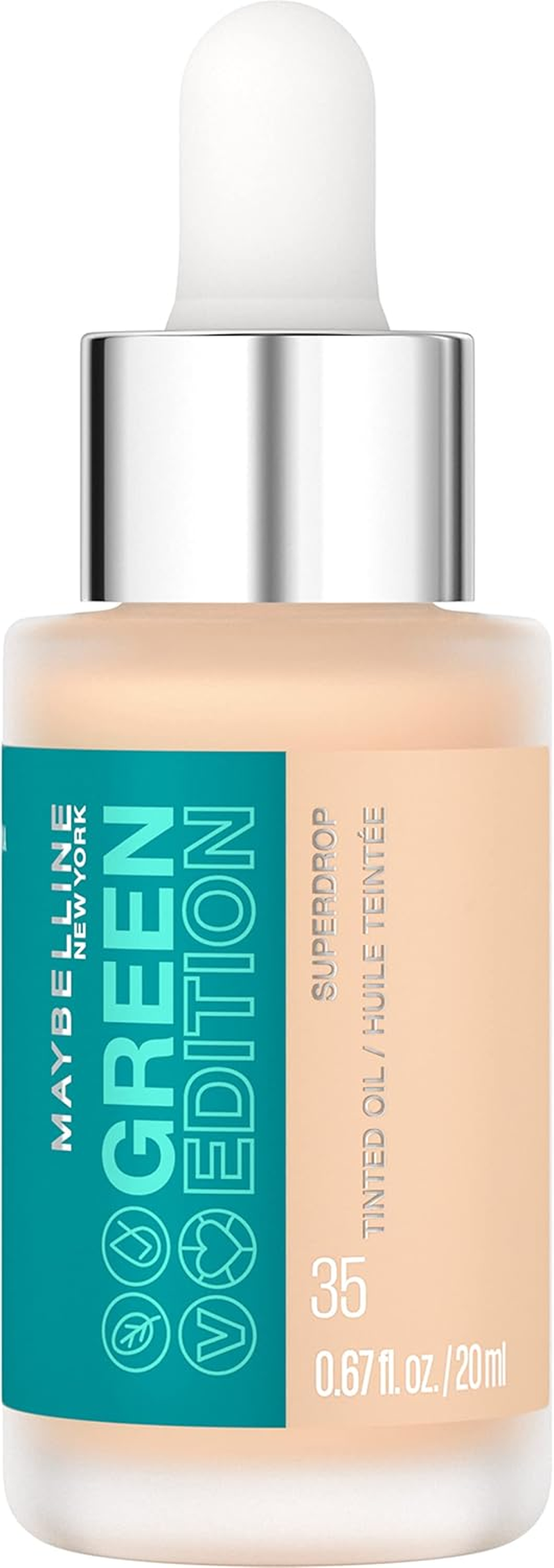 Maybelline Green Edition Superdrop Tinted Oil Makeup, Adjustable, Natural Coverage, in 8 Shades, Formulated with Jojoba and Marula Oil, 30, 0.67 Fl Oz