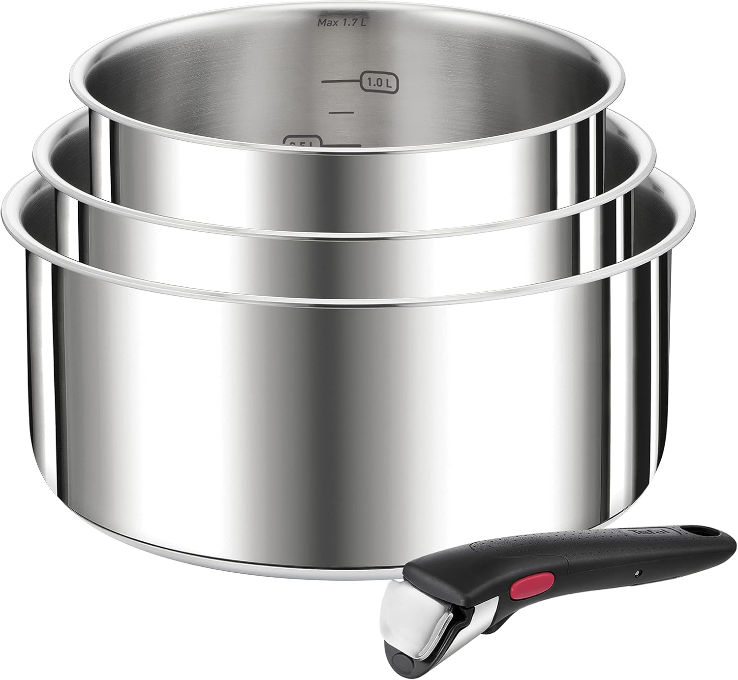 Tefal Ingenio Preference L898S4 4-Piece Induction Saucepan Set, 16, 18, 20 Cm with Handle, Stackable, Space-Saving, High-Quality Stainless Steel, Suitable for All Hob Types image number 3