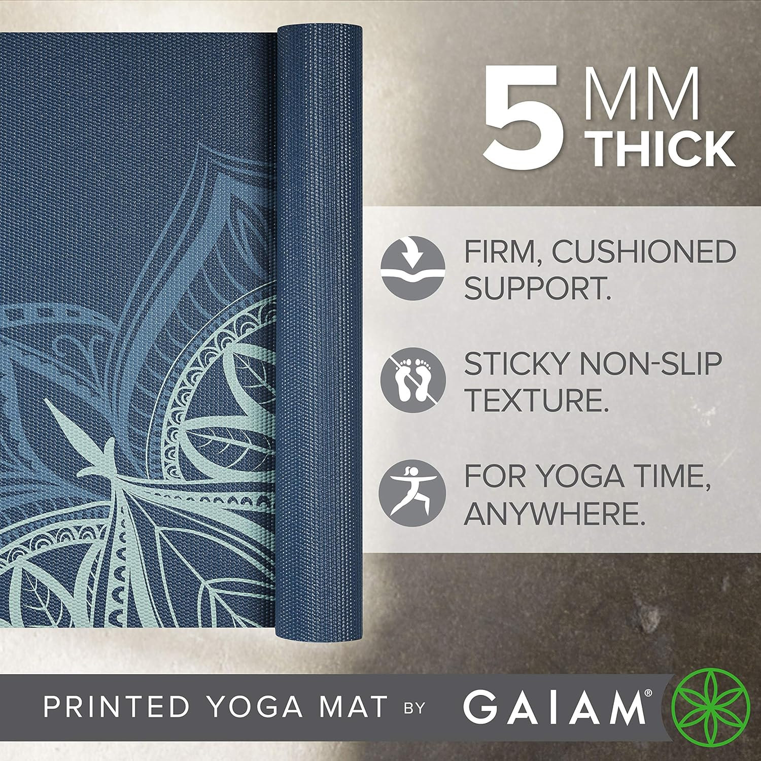 Gaiam Yoga Mat - Premium 5Mm Print Thick Non Slip Exercise & Fitness Mat for All Types of Yoga, Pilates & Floor Workouts (68" X 24" X 5Mm) - Cool Mint Point image number 3