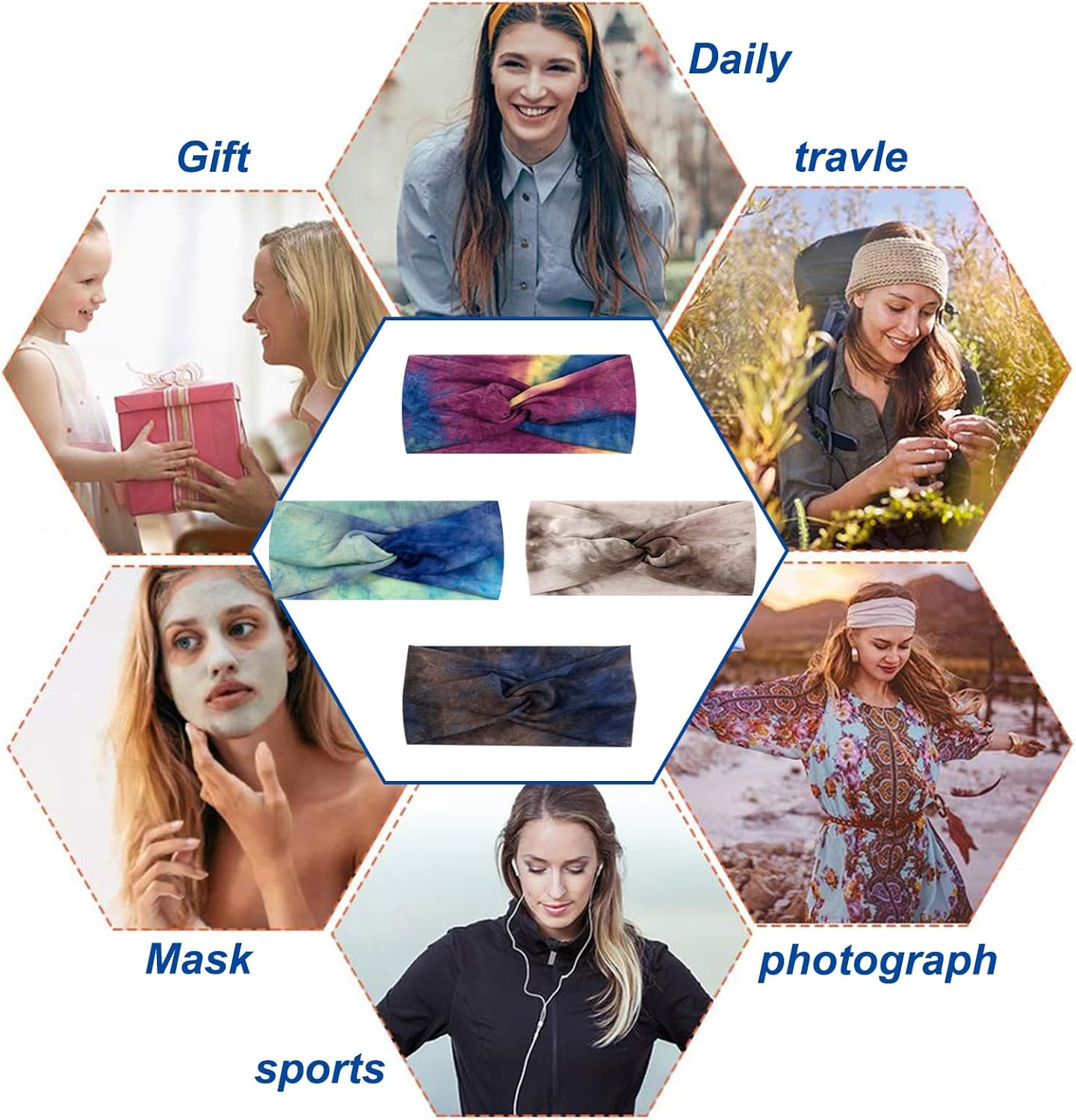 BSITSSS 4 X Women'S Hair Bands, Soft Elastic Hair Bands, Wide, Boho Headband, Multicoloured Non-Slip Headbands for Yoga, Workout, Running, Sports image number 2