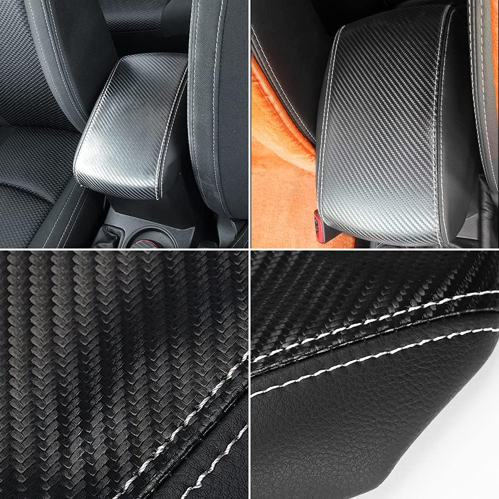 INTGET Car Console Armrest Cover for 2017-2018 Subaru Forester - Leather Dog Seat Protector for 2013-2016 Models - Center Console Accessory (Carbon Fiber Texture) - Black Stitches image number 5