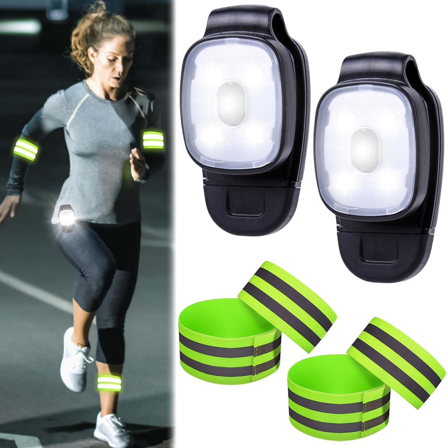 Pack of 2 LED Clip Lamp Outdoor with 4 Reflectors, 3 Light Modes LED Headlamp with USB Rechargeable Night LED Running Lights Small Torch Safety Light for Hiking Camping Running Jogger Fishing image number 6