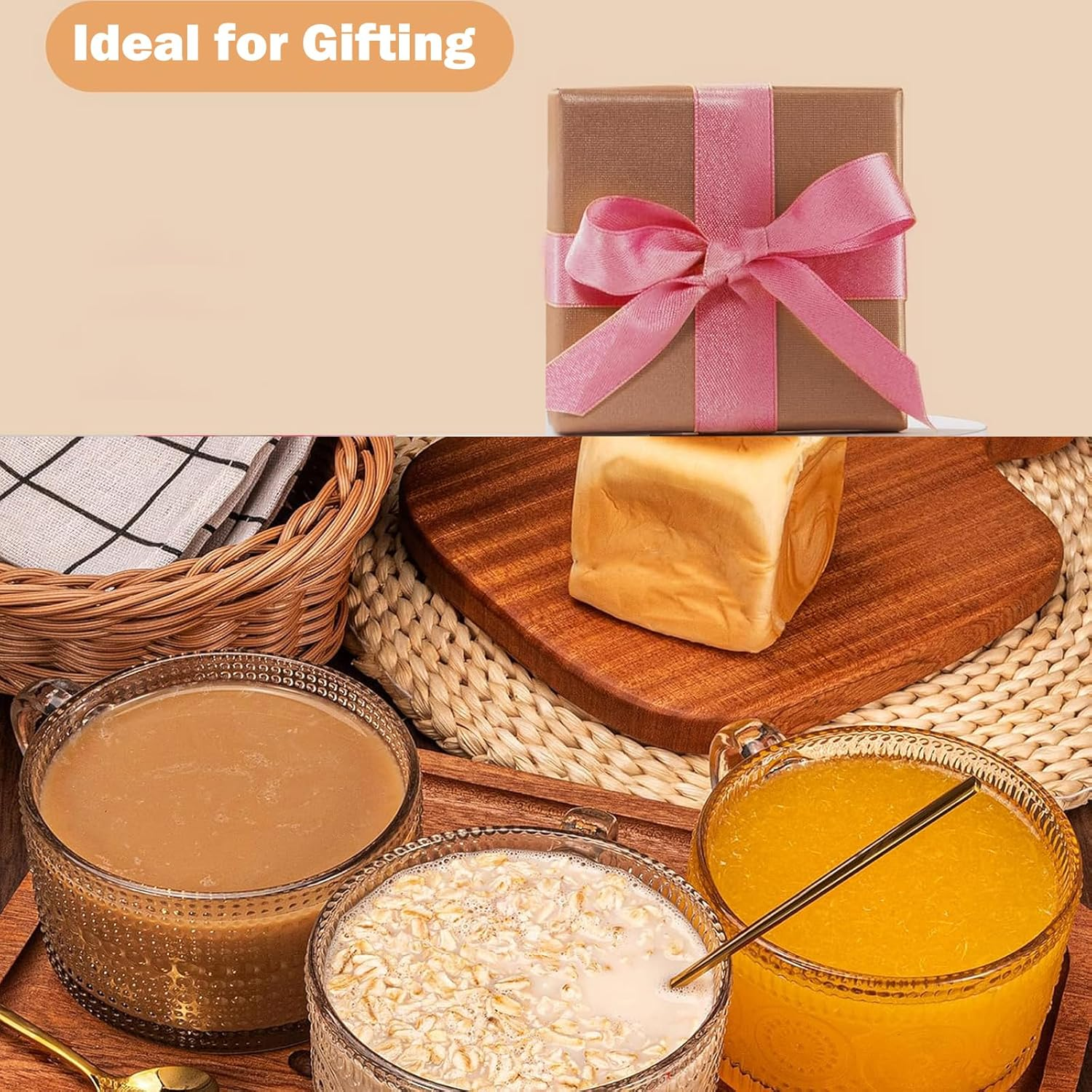 4 Pcs Vintage Coffee Mugs - 450ML Clear Glass Tea Cups with Lids and Spoons - Ideal Iced Coffee Cups for Housewarming Gifts & Coffee Bar Accessories image number 3