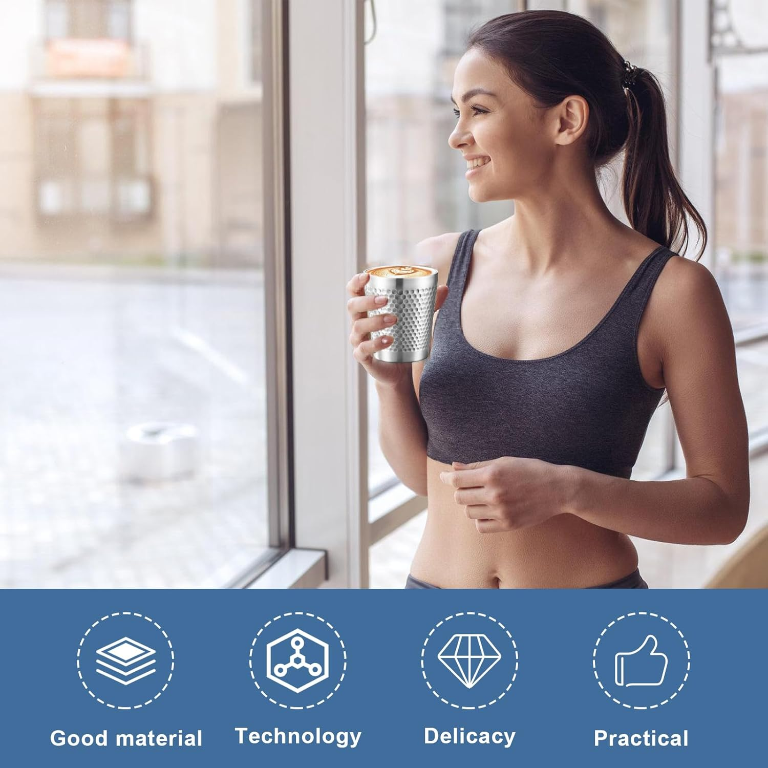 300 Ml Set of 5 Double-Walled Stainless Steel Cups, Stainless Steel Cup Made of 304, Camping Mug, Metal Cup for Camping, Picnic, Hiking