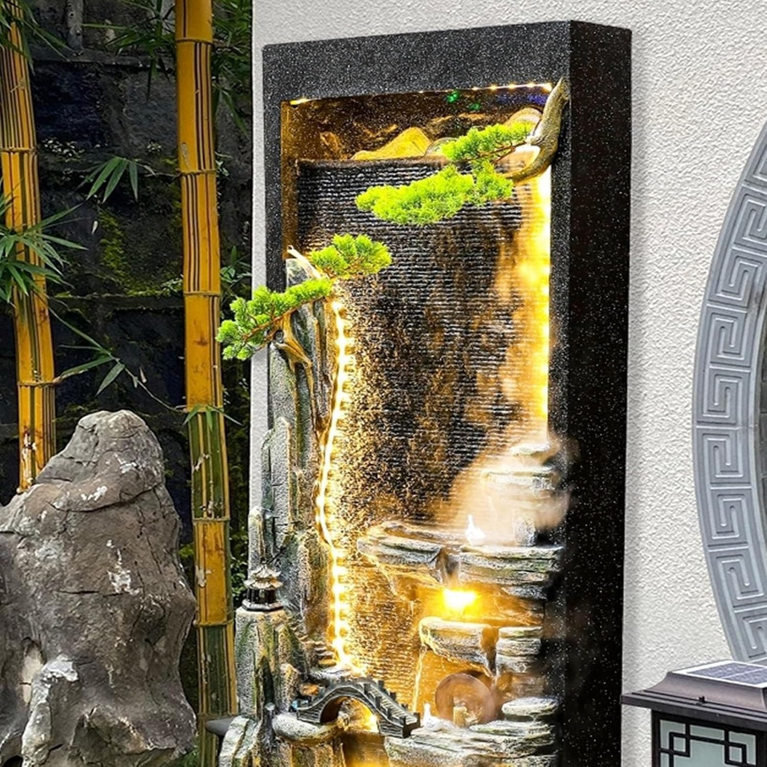 Outdoor Fountain Indoor/Outdoor Garden Water Fountain with LED Lights, Large Rockery Floor-Standing, Waterfall Feature for Home Decor image number 6