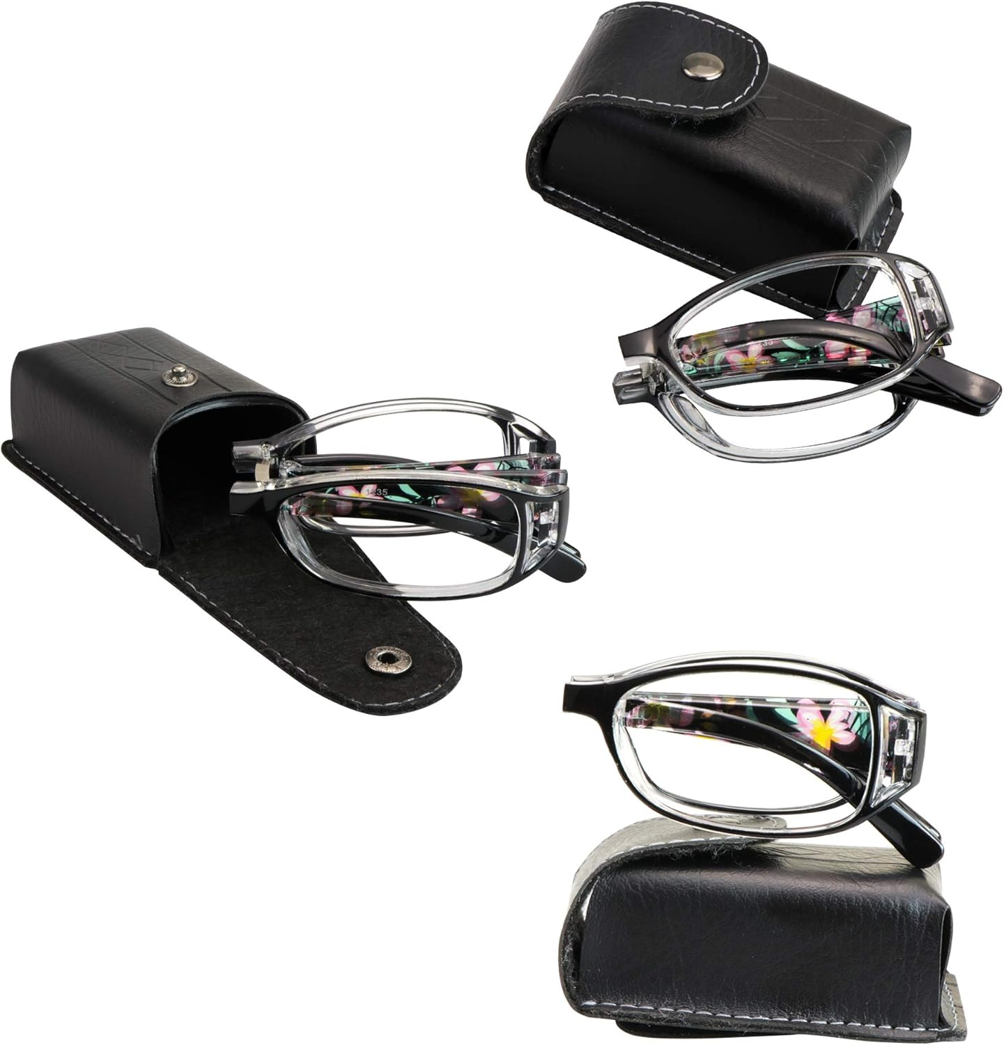 3 Pair Reading Glasses Foldable Readers with Blue Light Blocking Lens Compact Folding Glasses for Women Reading Case Included