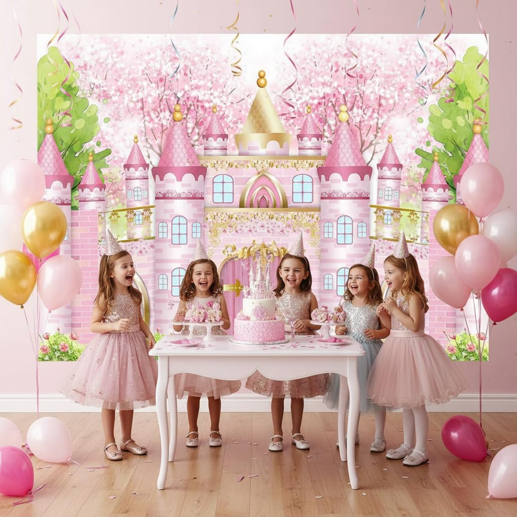 Princess Castle Backdrop for Birthday Party Photography, Vinyl Cloth Background Decor for Kids Baby Shower Wedding Bridal Shower - Yosten image number 5