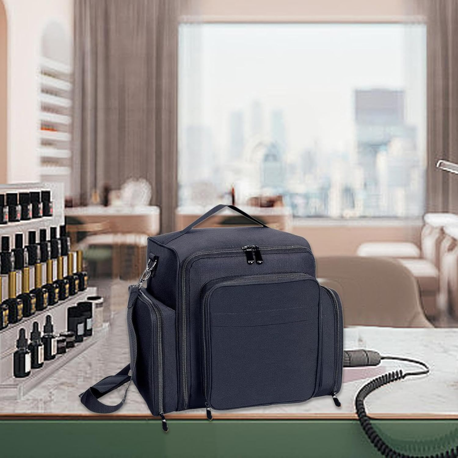 Portable Travel Storage Box Nail Polish Organizer Case Holds 60 Bottles with Removable Pouches and Adjustable Shoulder Strap Portable Travel Storage Box with 2 Detachable Bag image number 4