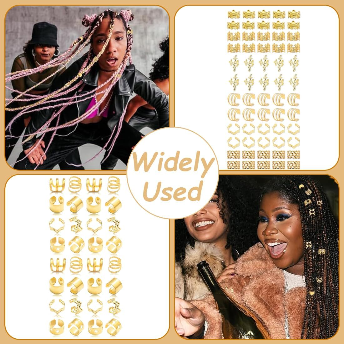 92 Pieces Gold Hair Accessories for Braids, Gold Dreadlock Jewellery Accessories, Loc Jewellery for Hair, Clips for Dreadlock Accessories, Hair Spirals Clips Hair Accessories image number 2