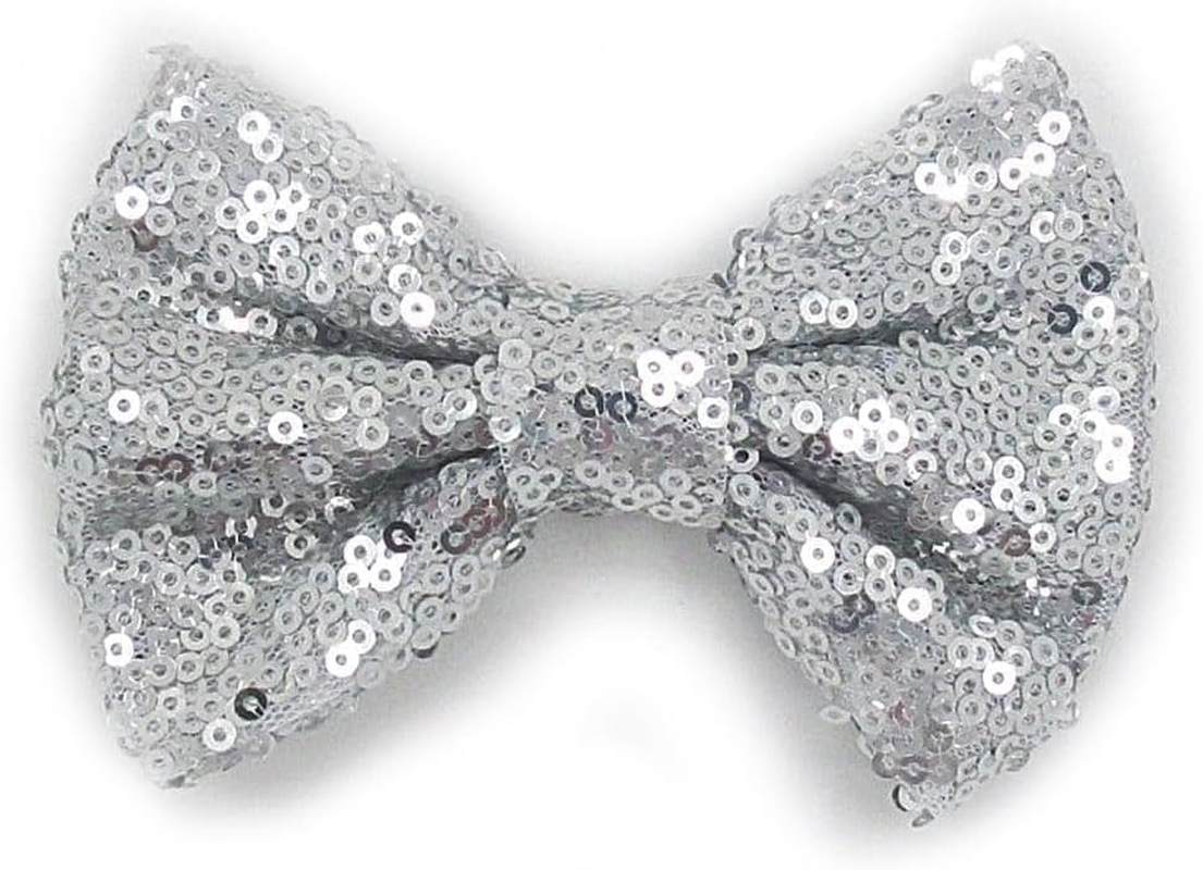 1Pc Silver 4 Inches Girls Sequin Glitter Sparkle Hair Bow Clip Accessories, Clips Barrettes, Hair Clips, Hair Styling Accessories