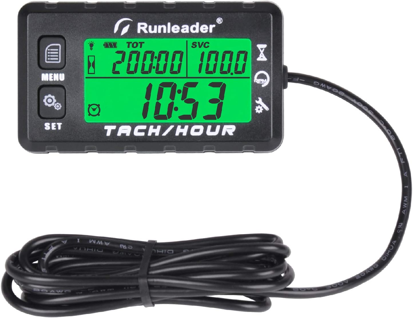 Runleader Hour Meter Tachometer, Maintenance Reminder, Alert RPM Reminder, Initial Hours Settable, Battery Replaceable, Use for Lawn Mower Generator Marine ATV and Gas Powered Equipment (HM058B-BK)