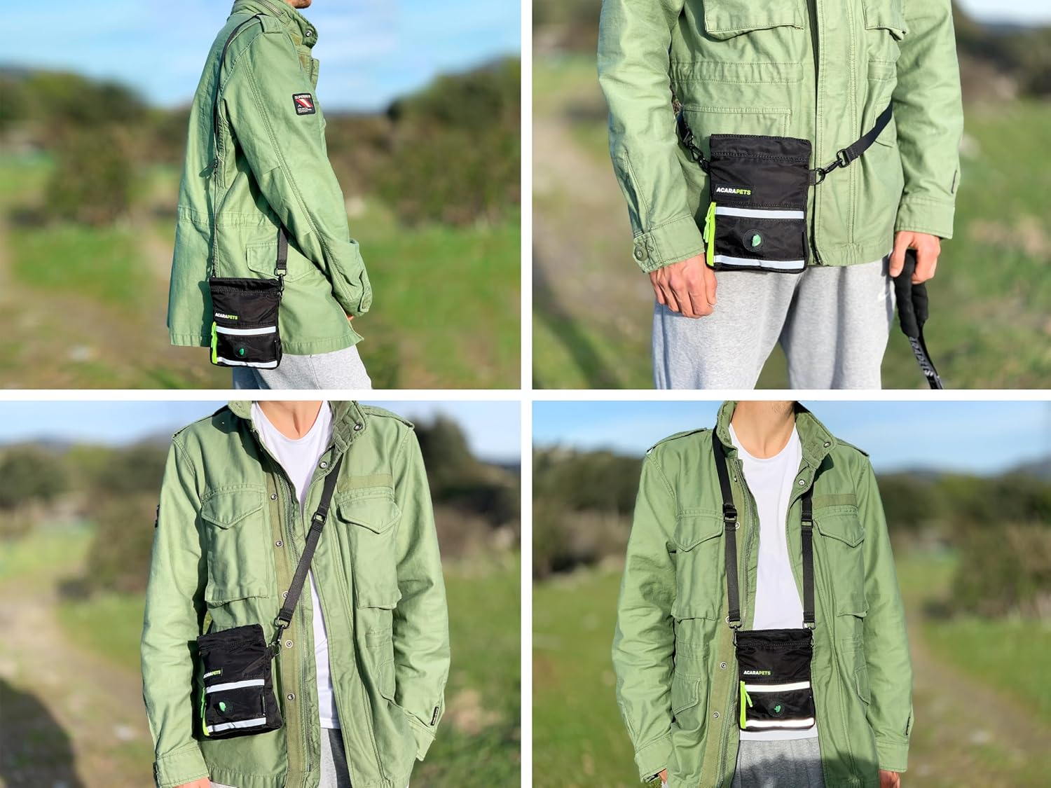 ACARAPETS Dog Training Bag Dog Food Treat Treat Automatic Seal Poop Bag (Gift Roll) Zipper Pocket Carabiner Reflective Waterproof