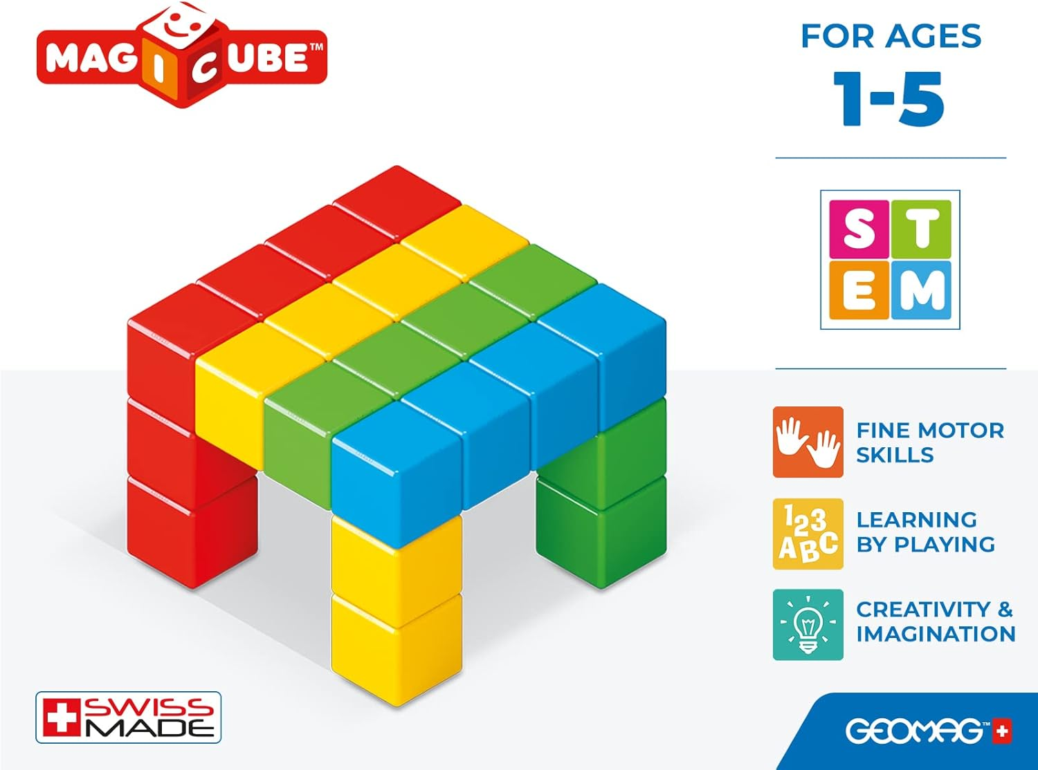 Geomag Magicube - 24 Cubes - Magnetic Construction for Children - Green Collection - 100% Recycled Plastic Educational Toys