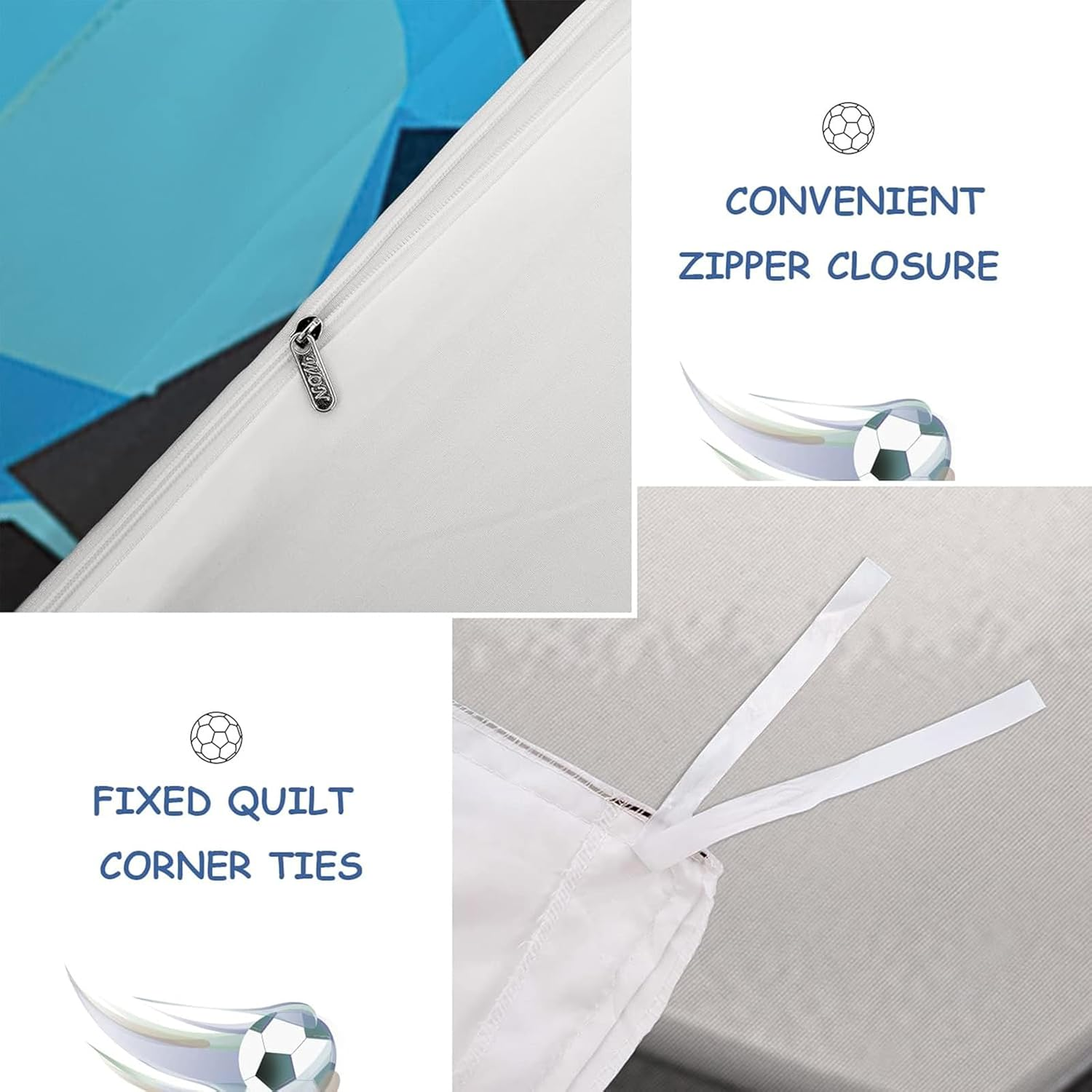 Tabeskly Kids Boys Black White Blue Football Soft Zipper Bed Bedding Duvet Cover Set Single 135&times;200Cm image number 3