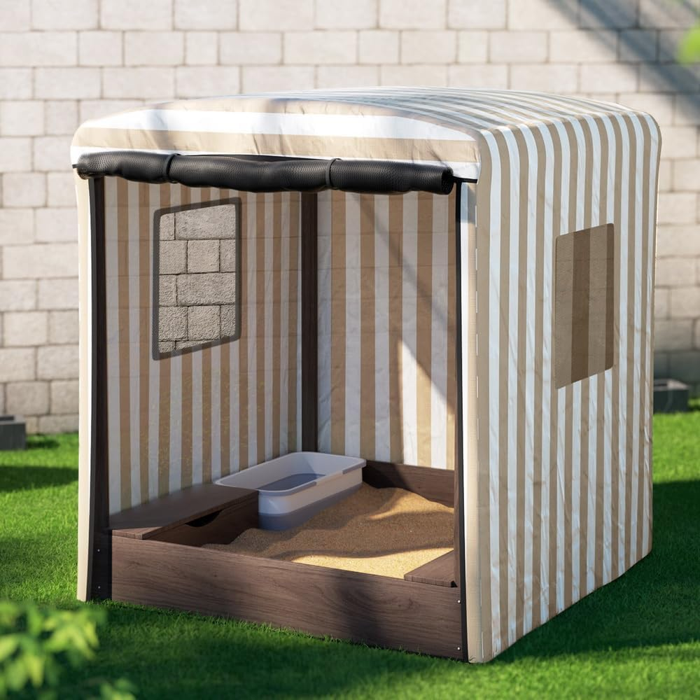 Keezi Kids Sandpit, 120Cm Height Wooden Sandbox Sand Pit Play Toys Water Basin Sandcastle Garden Patio Beach Activity Outdoor Toy Games, with Water-Resistant Canopy and Roll-Up Windows image number 1