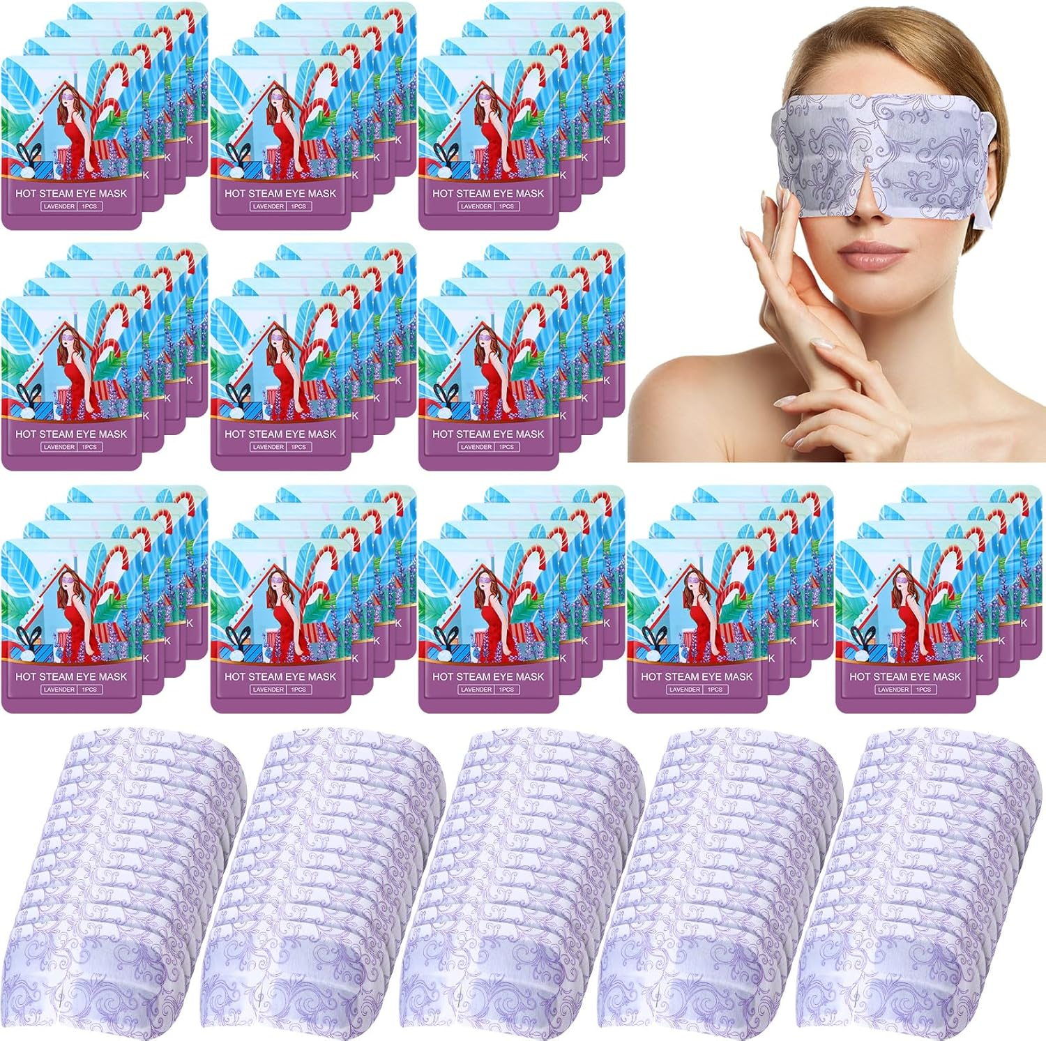 Dansib 60 Pcs 60 Pcs Disposable Steam Eye Mask Bulk for Dry Eyes Self Heating Eye Mask for Spa Sleep Warm Compress Stress Dark Circle Relief Puffiness and Mother'S Day Relaxation Gifts (Multi Scent) image number 5