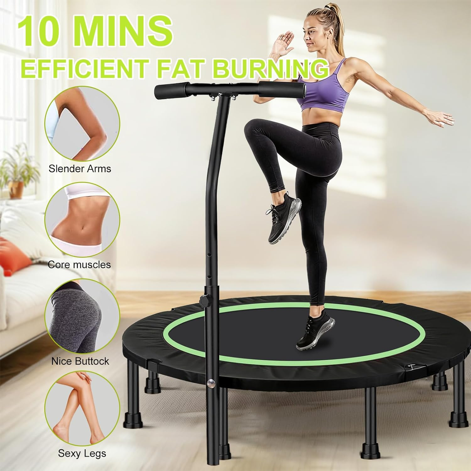 48" Rebounder Mini Trampoline Max Load 350Kg, Foldable Fitness Trampoline with Adjustable Foam Handle, T Shape Trampoline Suitable for Adults and Kids image number 6