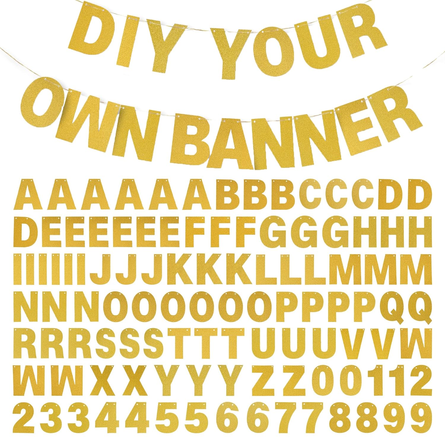 DIY Banner Kit with Letters Glitter Banner Letters Gold Customizable Birthday Banners Graduation Banner Custom Party Hanging Banner for Graduation Wedding Party Baby Shower Decoration (Gold) image number 2