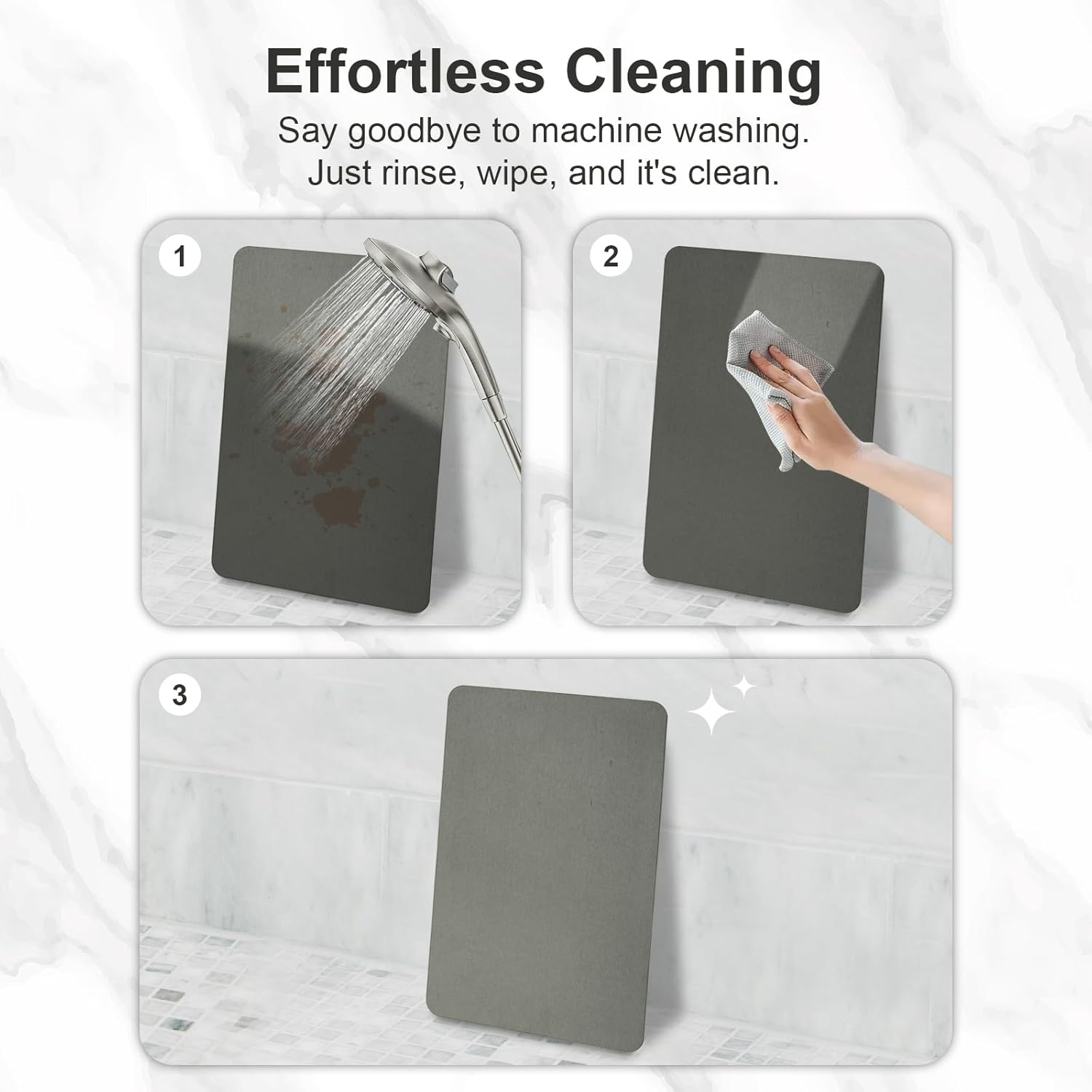 Natureva Home - Stone Bath Mat | Super Absorbent, Quick Dry, Non Slip | Modern Diatomite Bathroom Mats | Made of Natural Diatomaceous Earth (Light Gray, 60 * 40CM, Flat) (Flat) image number 4