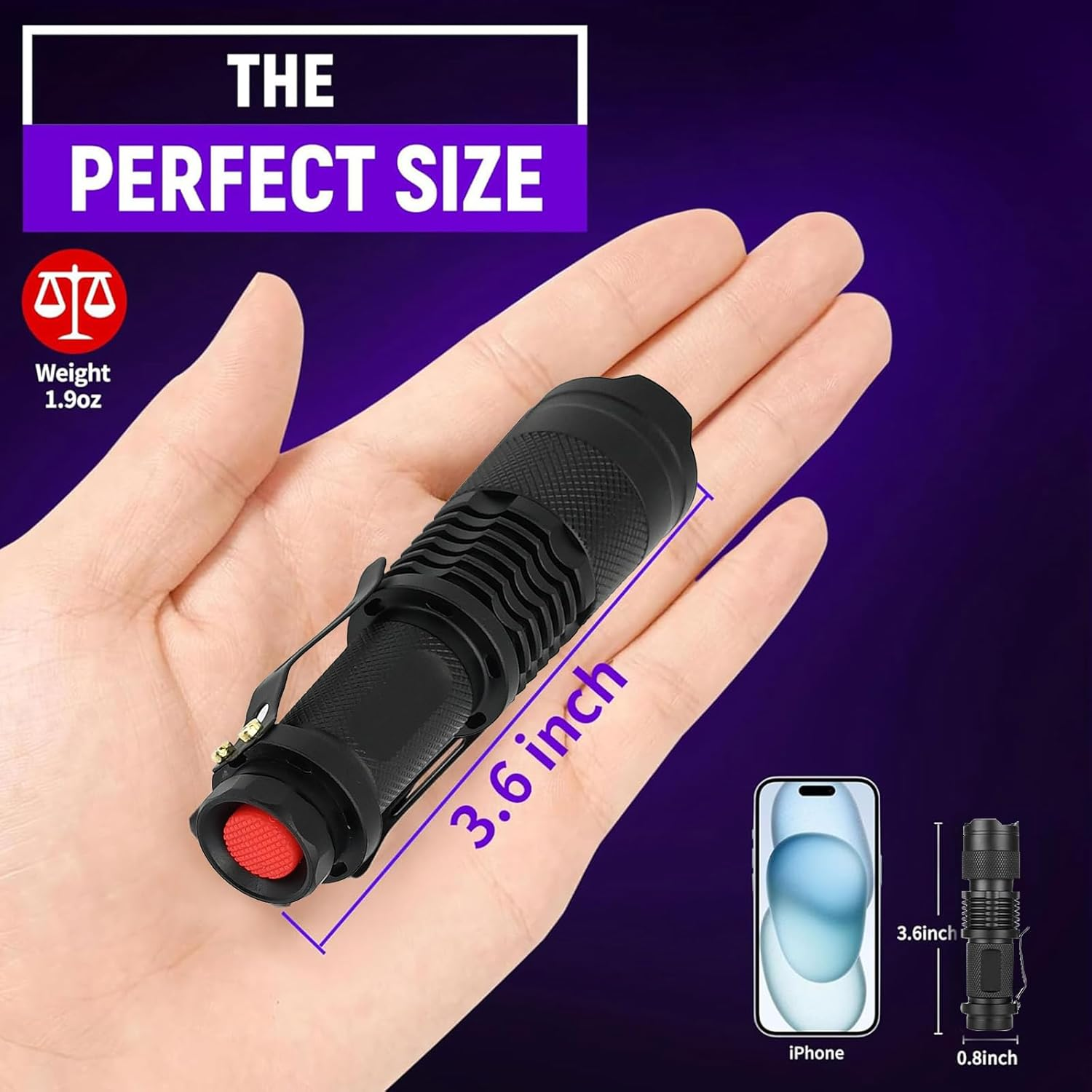 UV Torch LED Flashlight, 395Nm Ultraviolet Blacklight Portable Mini Flashlights Black Light Detector Zoomable with Clip, AA Batteries Not Included image number 1