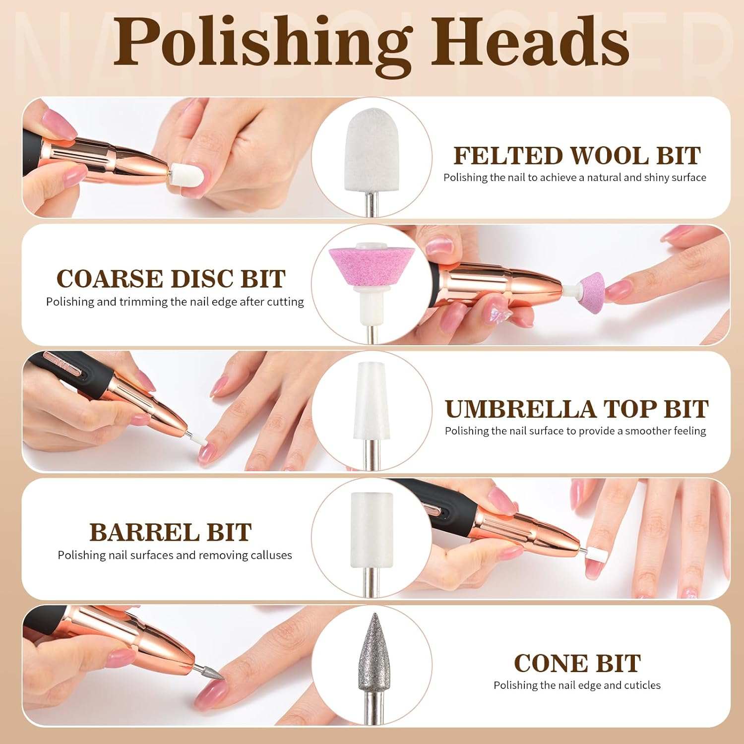 ELEHOME Electric Nail Drill File, Cordless Nail Drill for Acrylic Gel Dip Powder Nails, Rechargeable Electric Nail File Machine E File for Manicure Pedicure Polishing Shape, Black - Black image number 4