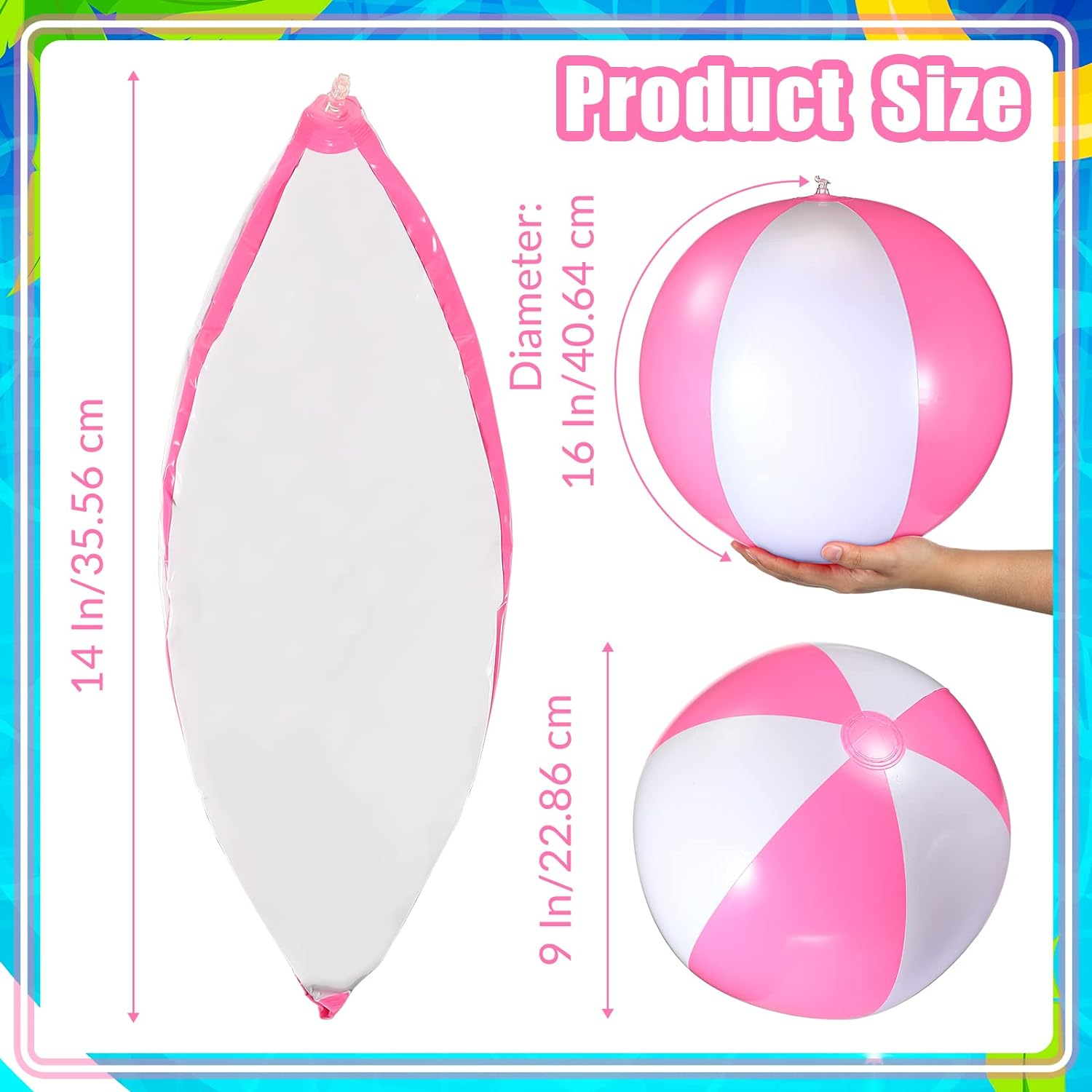 12 Pcs 16'' Beach Ball PVC Inflatable Ball Bulk Blow up Pool Balls for Swimming Pool Summer Hawaiian Tropical Theme Party Favors Decorations Favors Supplies image number 3