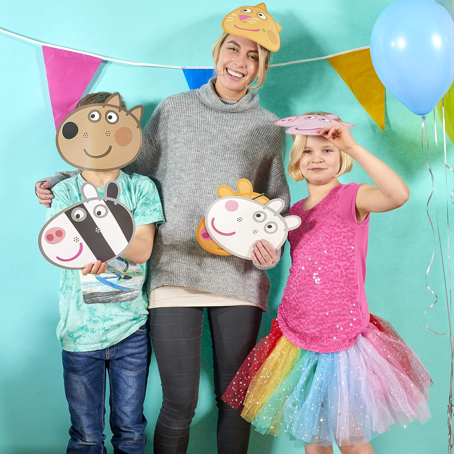 Star Cutouts Ltd SMP91 Pig Party 6 Pack-Peppa, Zoe, Suzie, Candy, Dany & Pedro Dany/Pedro Mask, Transparent, One Size
