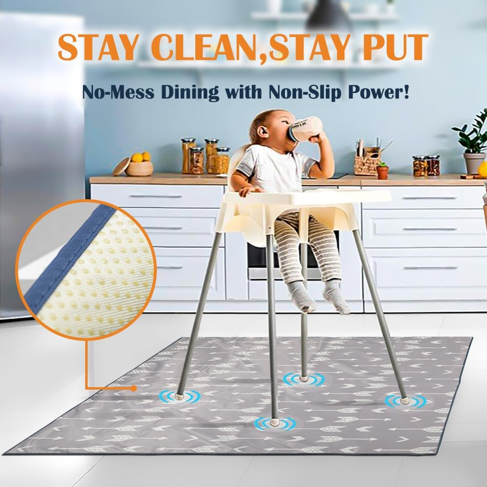 Baby Highchair 130 * 130Cm(51"*51") Splat Floor Mat Anti-Slip Floor Mat Waterproof Baby Playing Square Mat(Gray Arrow-Square) image number 6